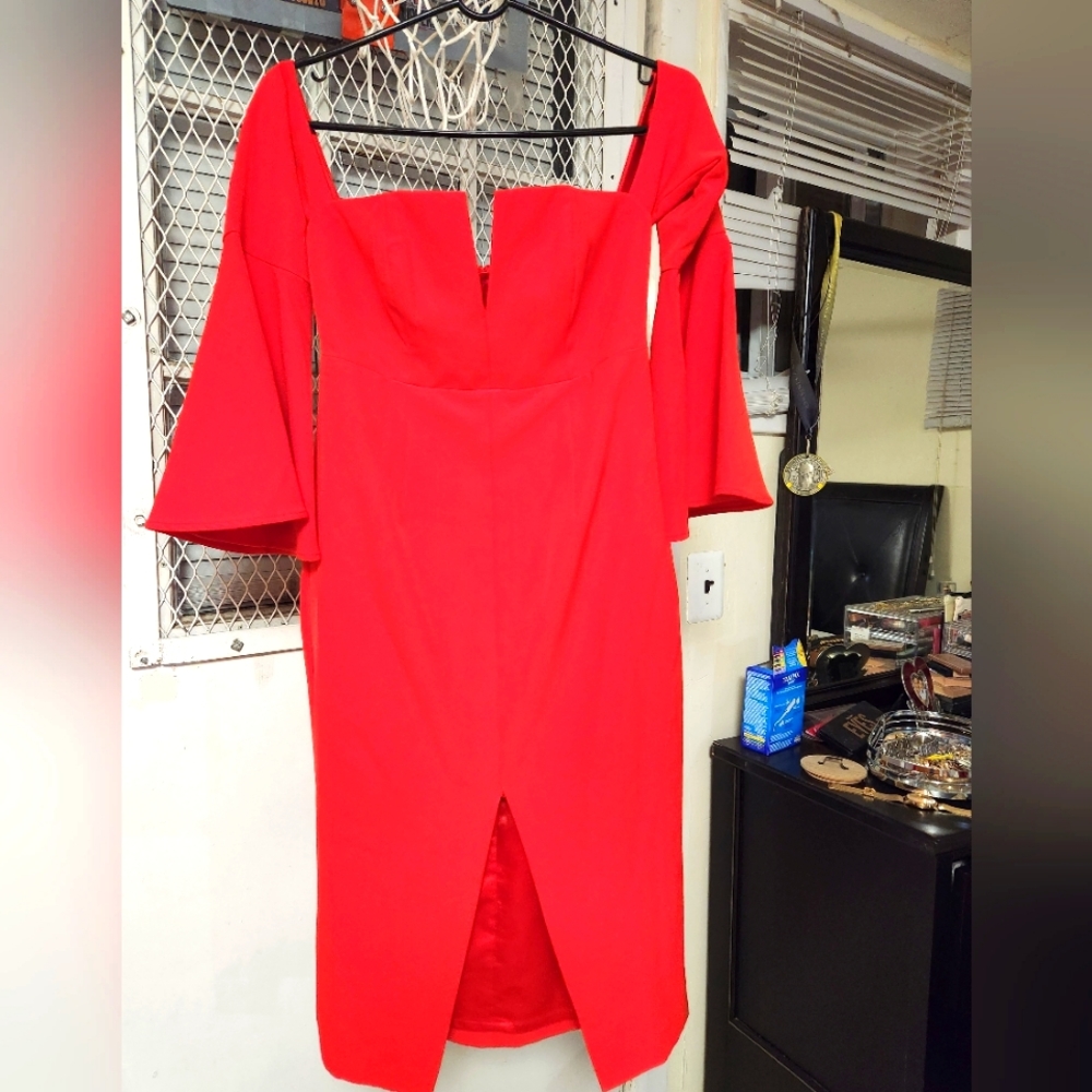 Bardot red off the shoulder dress
